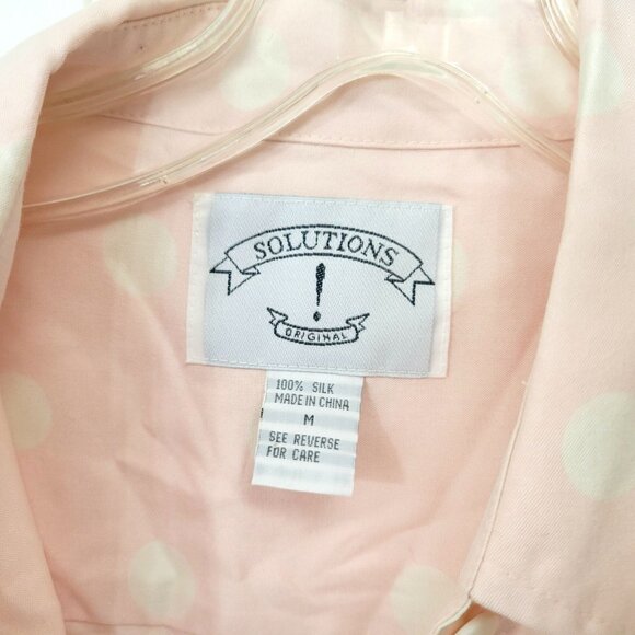 Solutions Women's Silk Pink & White Polka Dot Long Sleeve Button-Up Shirt Size M - Picture 3 of 5